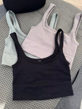 Mahina Seamless Ribbed Crop Top Bralette (Set of 3) Size OS Black, Sage, Taupe